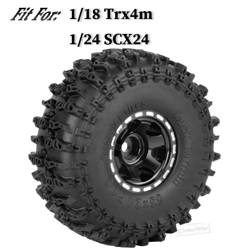 RCarmubWow 1.0 Beadlock Wheel Tires Set for 1/24 Axai1 SCX24,1/18 TRX4M RC Crawler Car,1.0 Beadlock Wheels 1.0 Beadlock Tires RC Upgrades Part,4pcs,Black - Image 2